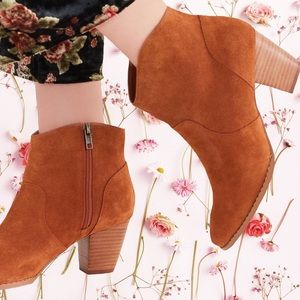 Urban Outfitters Cognac Brown Western Suede Ankle Boot